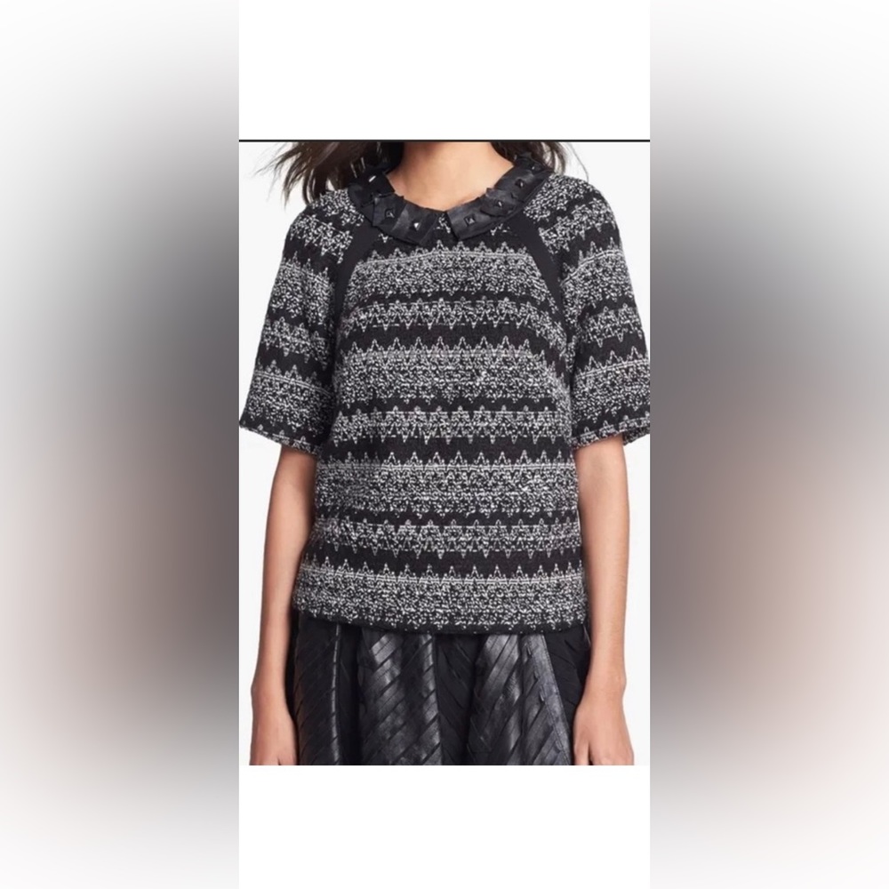 Milly Virgin‎ Wool Silk Lined Leather Accents Fully Lined Zippered Top Size 6